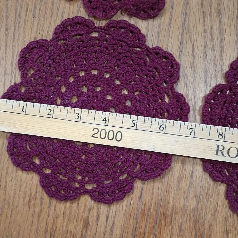 Heritage Lace Center Mat(2) & Crocheted Jewel‎ Tone Doilys(5)